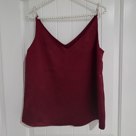 NWOT Trina Turk Dark Red Rhinestone Strap Sella Satin Camisole Tank Sz Small - Picture 2 of 9
